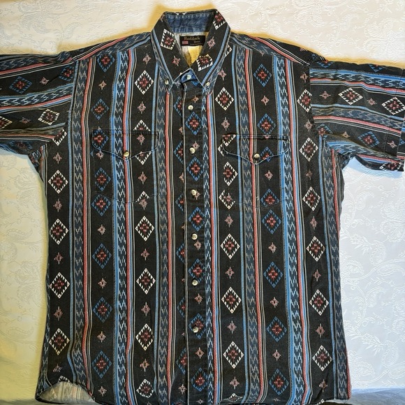 80s 90s RUDDOCK BROS Aztec Shirt Mens size Large short sleeve Western Cowboy USA